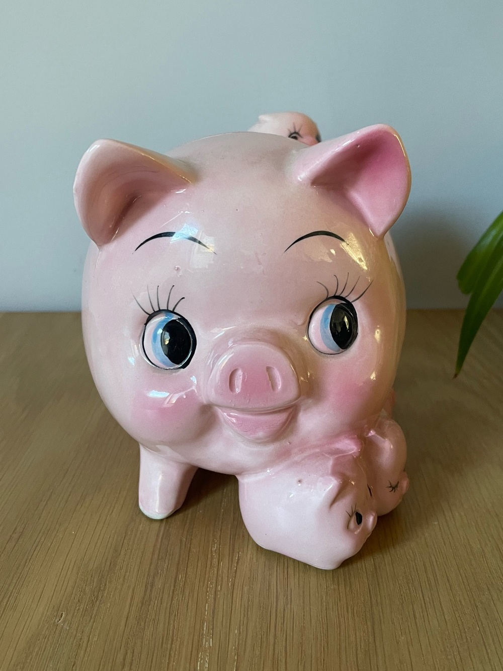 Rare Vintage MCM Mother and Piglets Piggy Bank Pink Ceramic Japan 50s